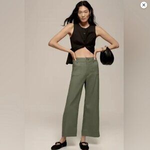 Anthropologie Maeve Colette Knit Crop Olive Green Wide-Leg Pants